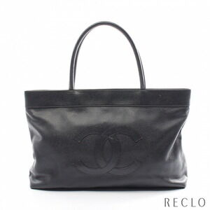 Chanel Deka Coco Mark Handbag Tote Bag Black Caviar Leather Gold
